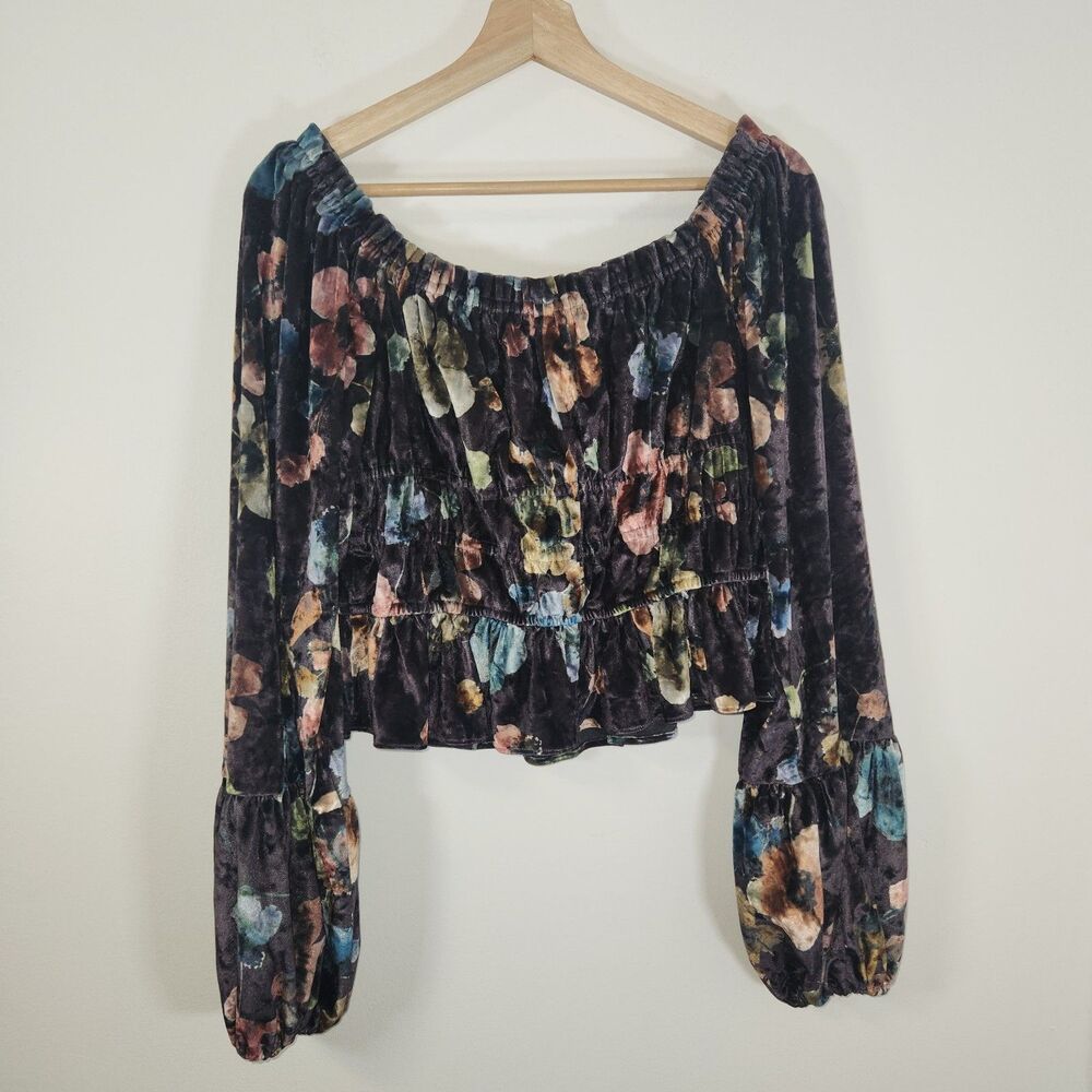 Anthropologie Hutch Velvet Floral Puff-Sleeved Blouse XL Retails $158 Whimsigoth - Picture 9 of 13